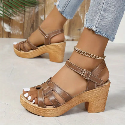 Eldarose – Sandali vintage con cinturino intrecciato e tacco grosso