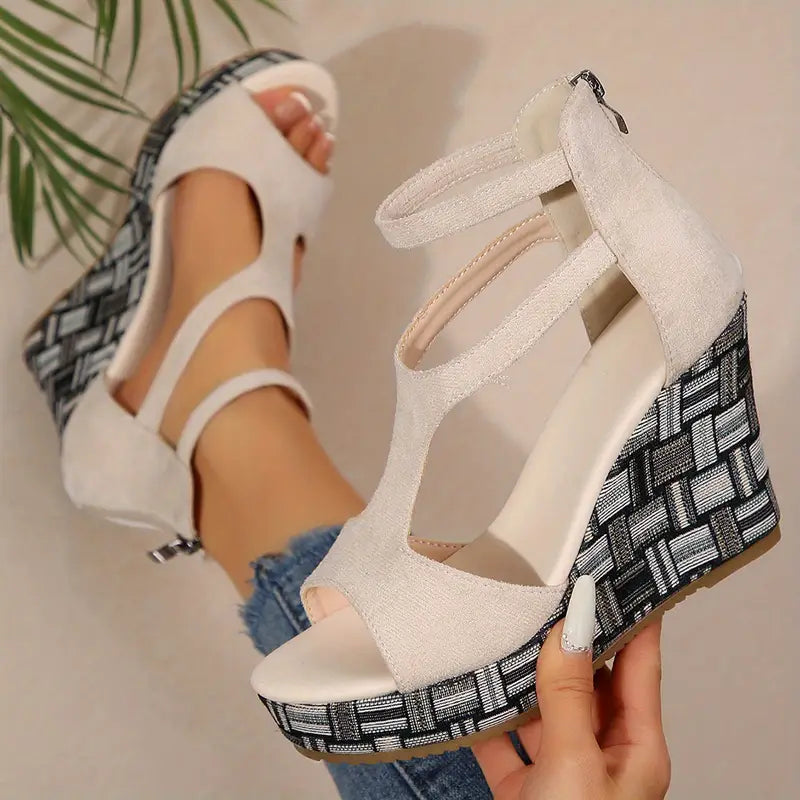 Marita – Sandali con zeppa e cinturino con plateau geometrico