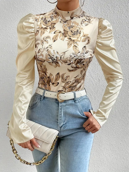 Lilienne - Camicetta in raso con maniche lunghe in stile vintage