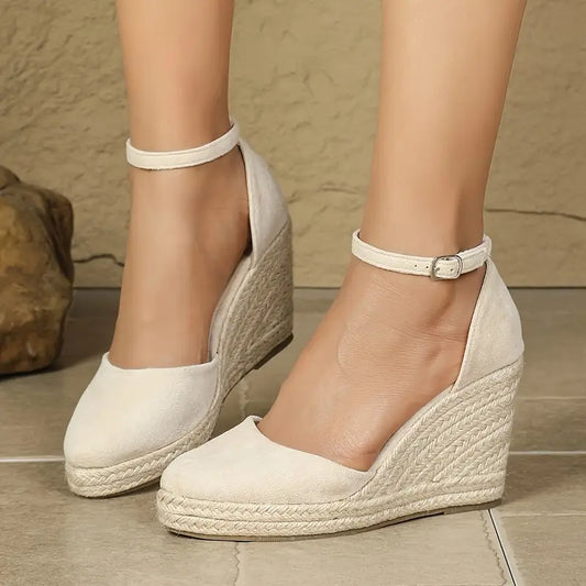 Hanalyn – Espadrillas in pelle scamosciata con cinturino alla caviglia e tacco a zeppa