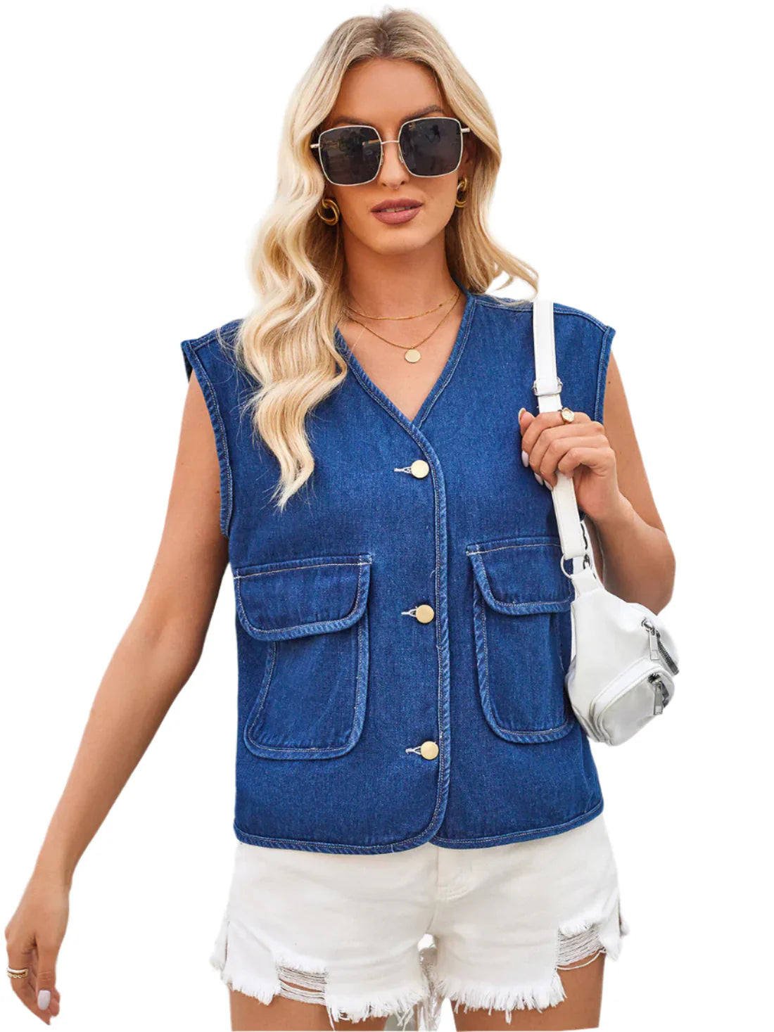 Meilani – Elegante gilet in denim senza maniche con abbottonatura