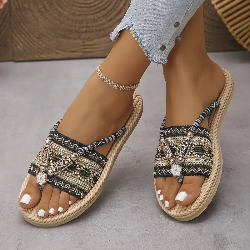 Cedie – Sandali boho con perline e corda intrecciata