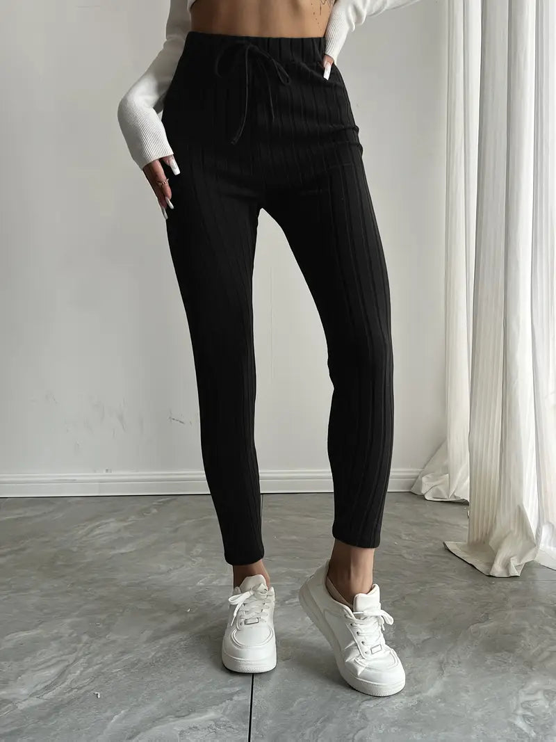 Anouk – Leggings in maglia a coste con vita alta e coulisse