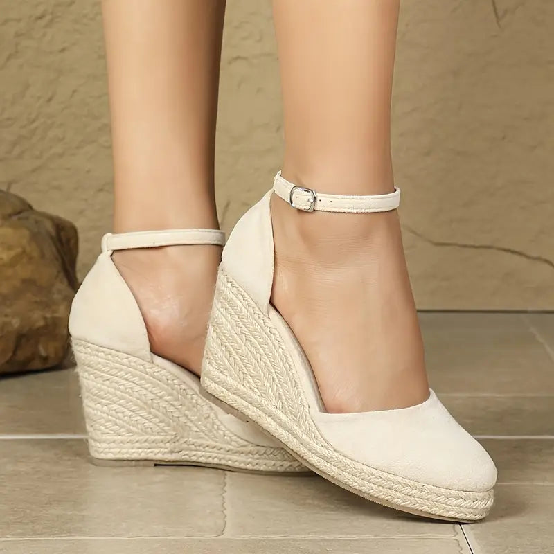 Hanalyn – Espadrillas in pelle scamosciata con cinturino alla caviglia e tacco a zeppa