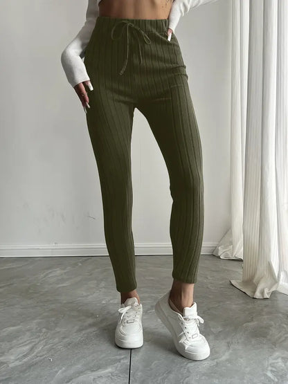 Anouk – Leggings in maglia a coste con vita alta e coulisse