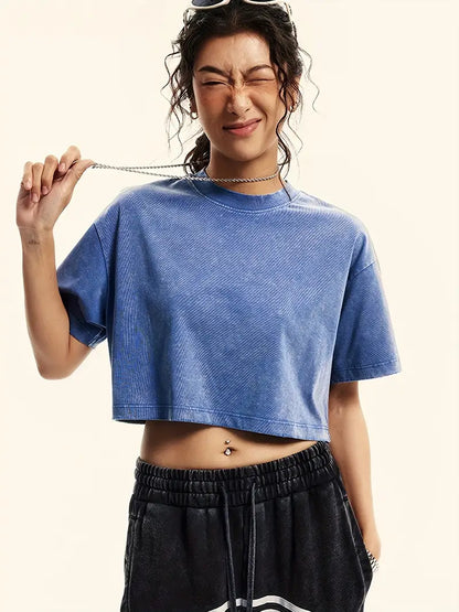 Lenore – T-shirt corta oversize, effetto vintage, lavata