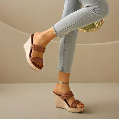 Bonnie - Sandali con zeppa con cinturino intrecciato e sughero