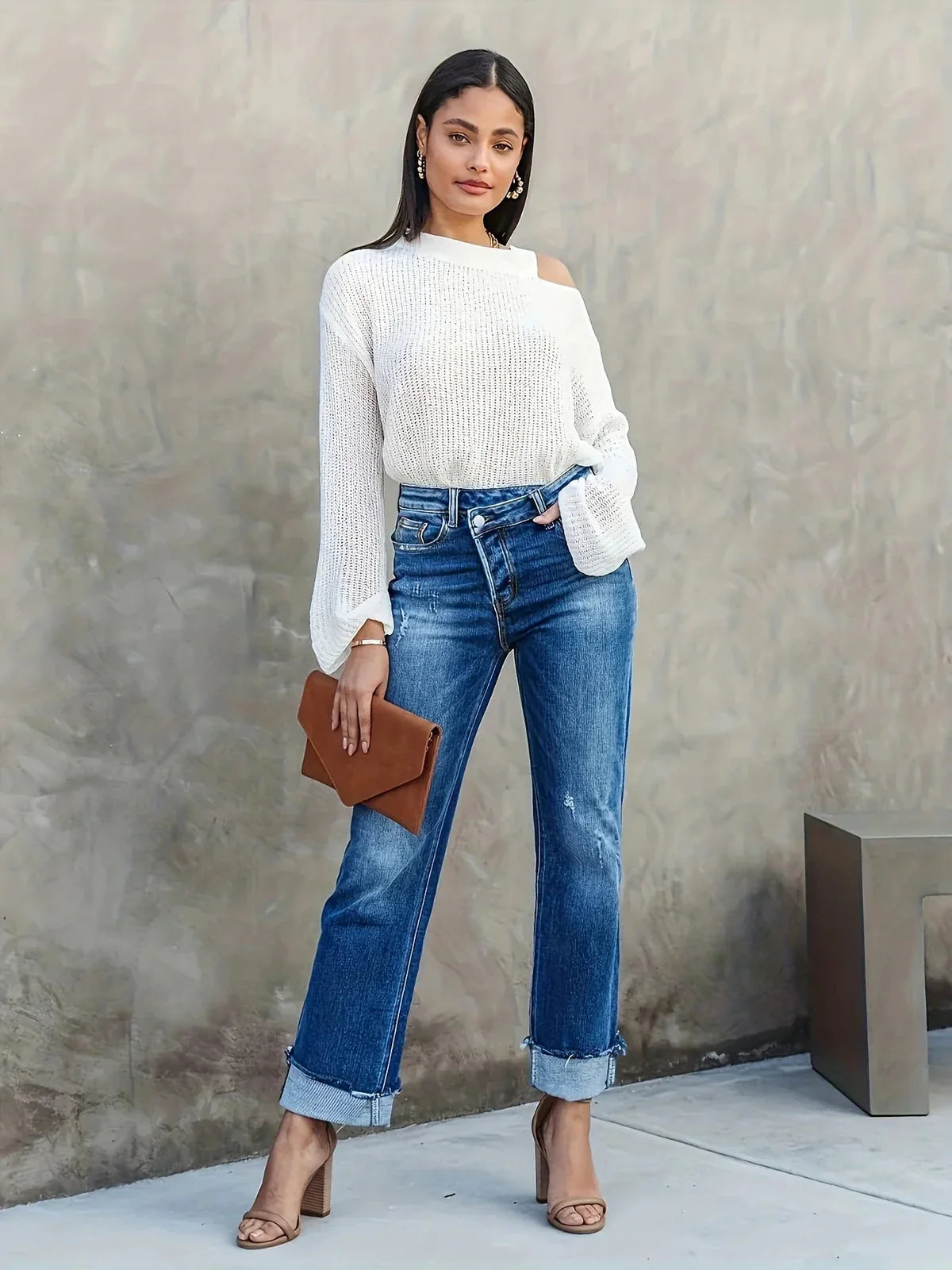 Ginny – Jeans dritti a vita alta con risvolti
