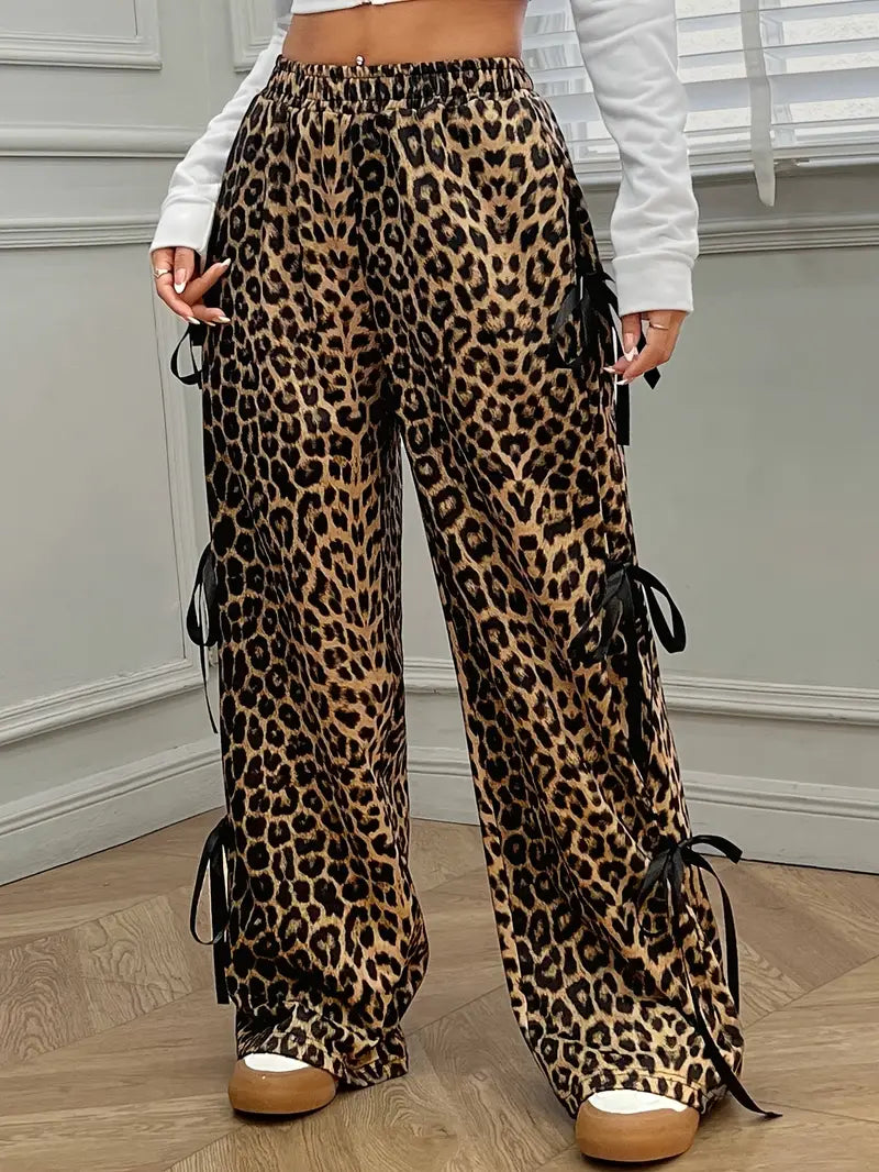Sorenna - Pantaloni eleganti con motivo leopardato e gamba ampia