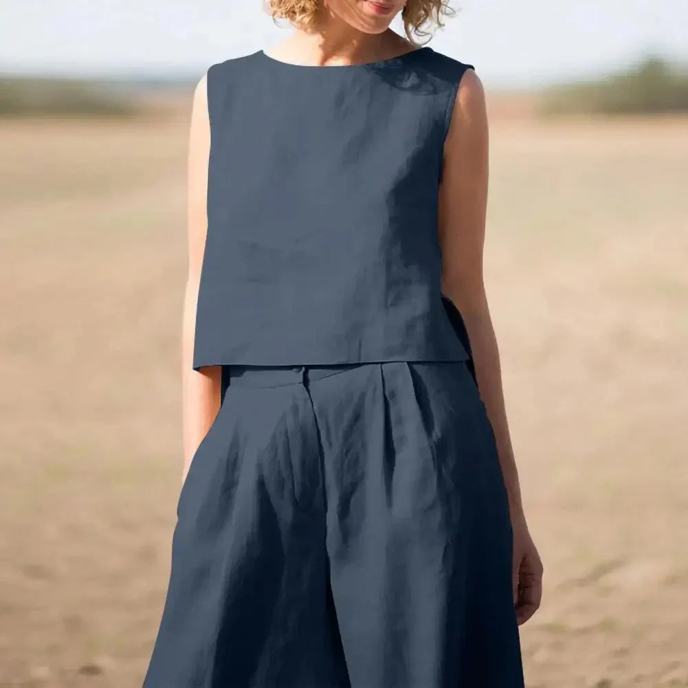 Tzara – Top e pantaloni in cotone e lino