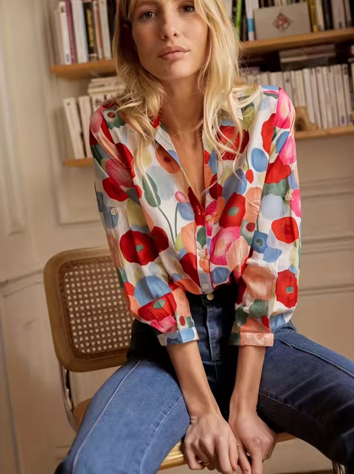 Koreema – Camicia in cotone luminoso con motivo floreale