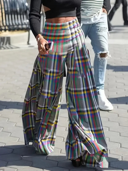 Nyctessa - Pantaloni a quadri a vita alta e gamba ampia