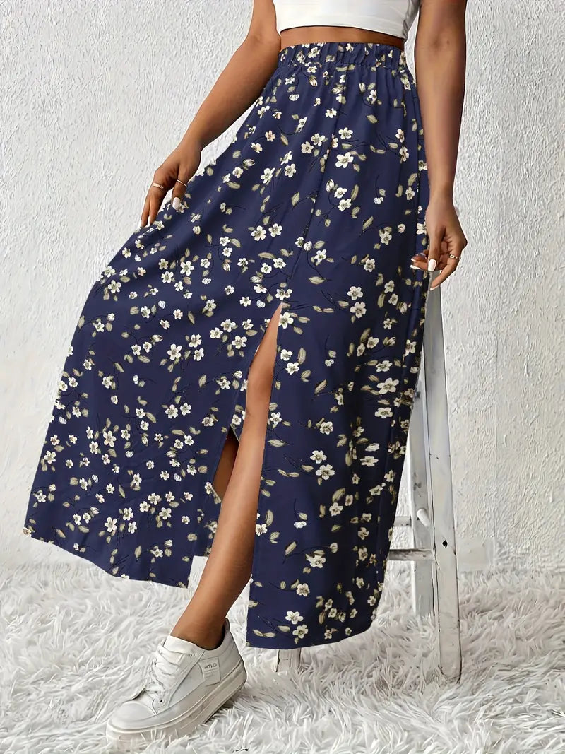 Louvina – Gonna lunga con spacco floreale