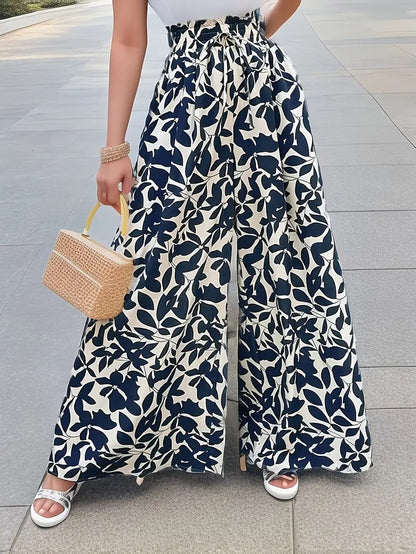 Sunniva – Pantaloni palazzo a gamba larga con stampa a foglie
