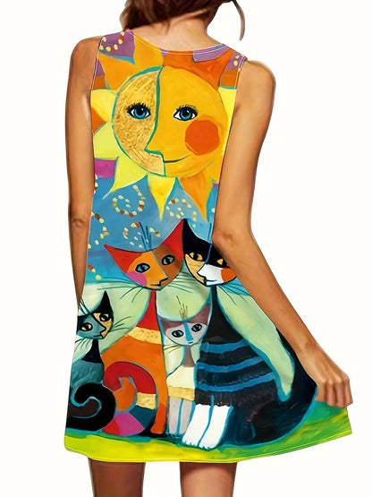 Nyraia – Abito senza maniche con stampa colorata e artistica