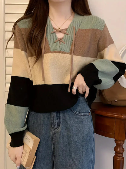 Aquila – Maglia scollo a V in cotone multicolore