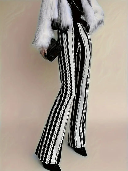 Neha – Pantaloni a zampa con motivo a zigzag e vita alta