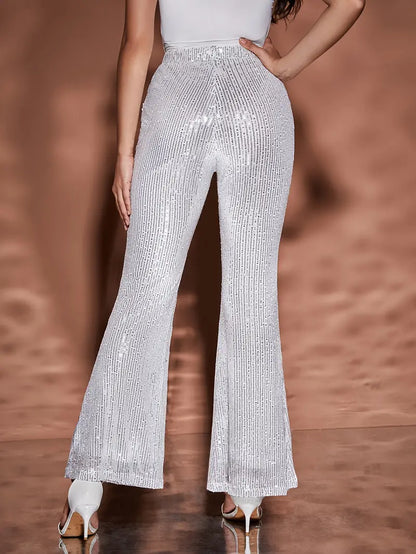 Kristal – Pantaloni svasati a vita alta con paillettes