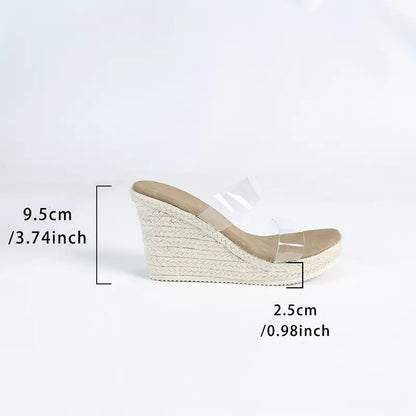 Lilou – Mules espadrillas con cinturino trasparente e tacco a zeppa