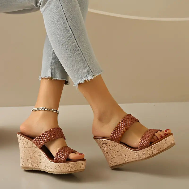 Bonnie - Sandali con zeppa con cinturino intrecciato e sughero