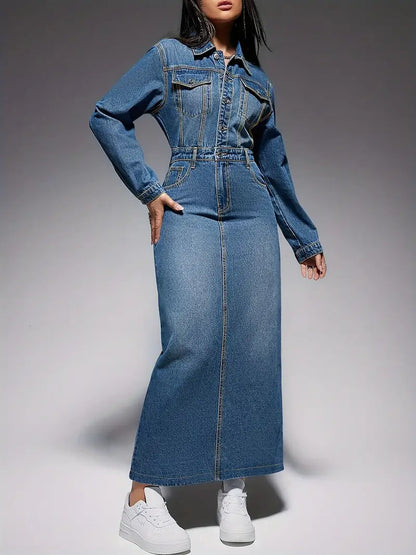 Oona – Abito maxi in denim a maniche lunghe
