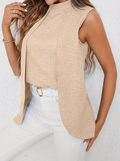 Zyra – Elegante camicetta senza maniche con collo alto