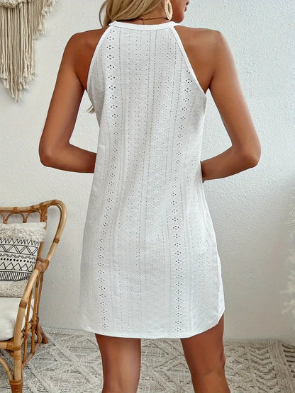 Astraeis - Abito in cotone con allacciatura al collo e ricamo