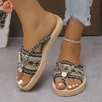 Cedie – Sandali boho con perline e corda intrecciata
