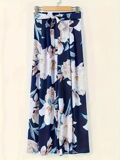 Aisling – Pantaloni palazzo a gamba larga con vita alta e stampa floreale e cintura annodabile