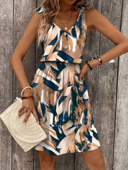 Evadelle – Abito elegante senza maniche con stampa astratta