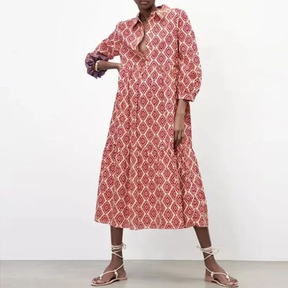 Isolaya – Abito in cotone con stampa geometrica