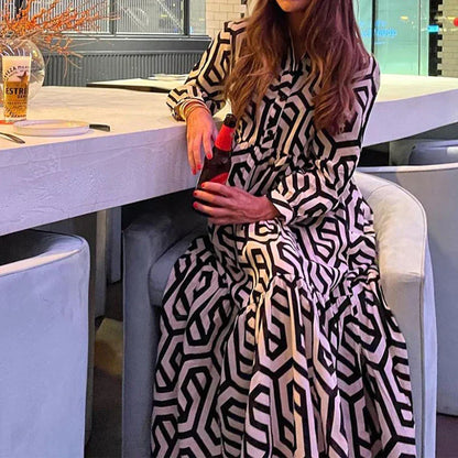 Isolaya – Abito in cotone con stampa geometrica