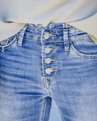 Jonah – Jeans a vita alta con patta con bottoni e gamba svasata