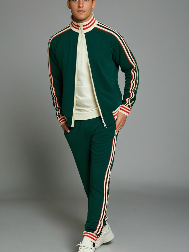 Completo tuta da ginnastica a righe e pantaloni sportivi da uomo