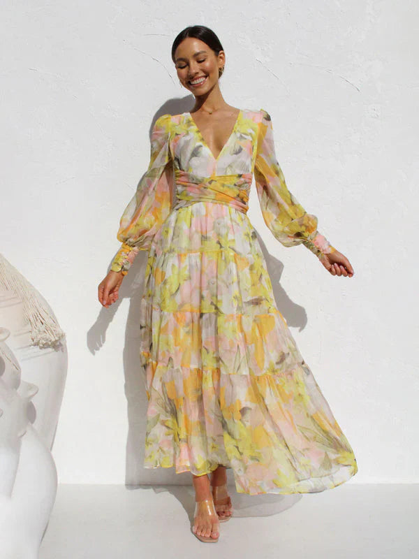 Caelith – Abito lungo in chiffon astratto