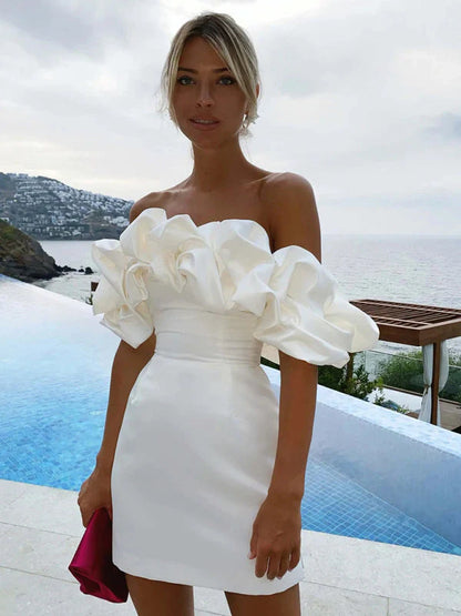 Novessa – Abito elegante con volant con spalle scoperte