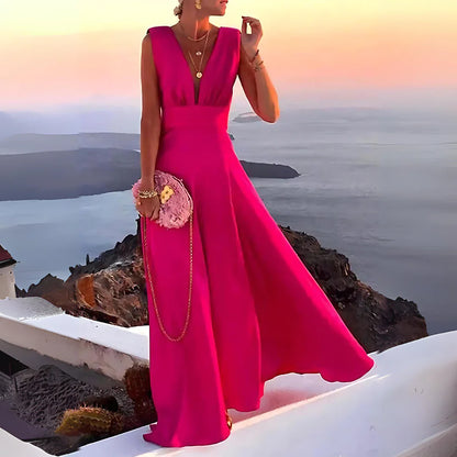 Rashida – Abito lungo senza maniche a trapezio con scollo a V