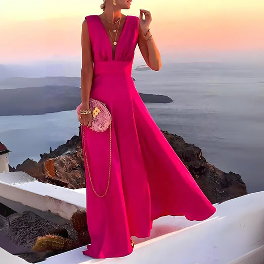 Rashida – Abito lungo senza maniche a trapezio con scollo a V