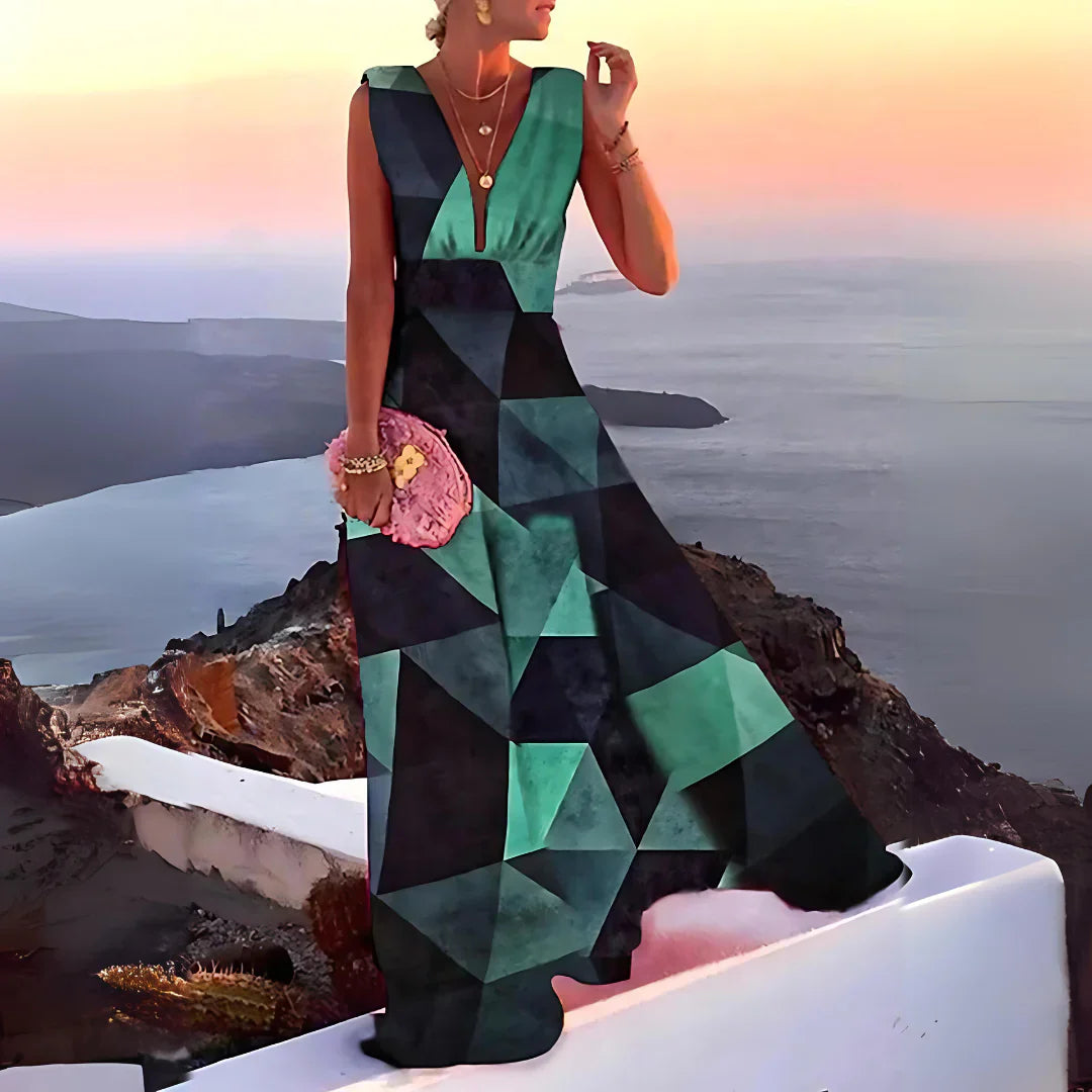 Rashida – Abito lungo senza maniche a trapezio con scollo a V