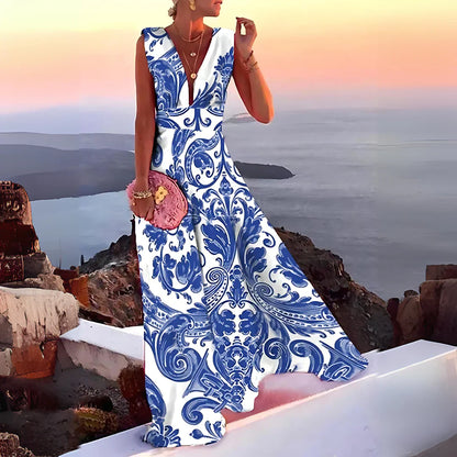 Rashida – Abito lungo senza maniche a trapezio con scollo a V