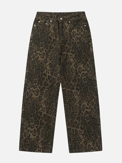 Morvessa – Jeans a gamba larga con stampa leopardata