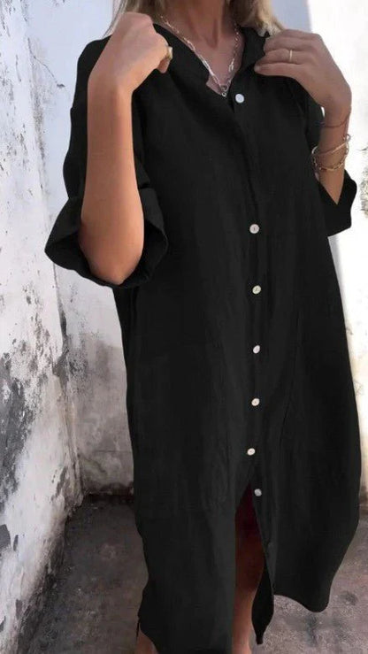 Tezra – Elegante abito chemisier in lino con abbottonatura