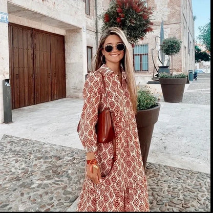 Isolaya – Abito in cotone con stampa geometrica