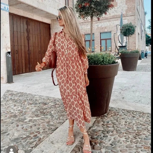 Isolaya – Abito in cotone con stampa geometrica