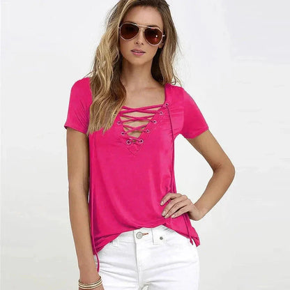 Jozette – Top in cotone con scollo a V e pizzo